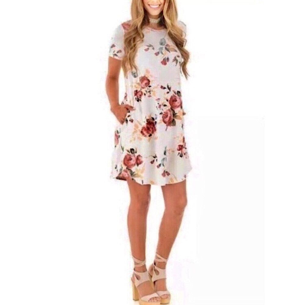 White Floral Jersey T-Shirt Dress